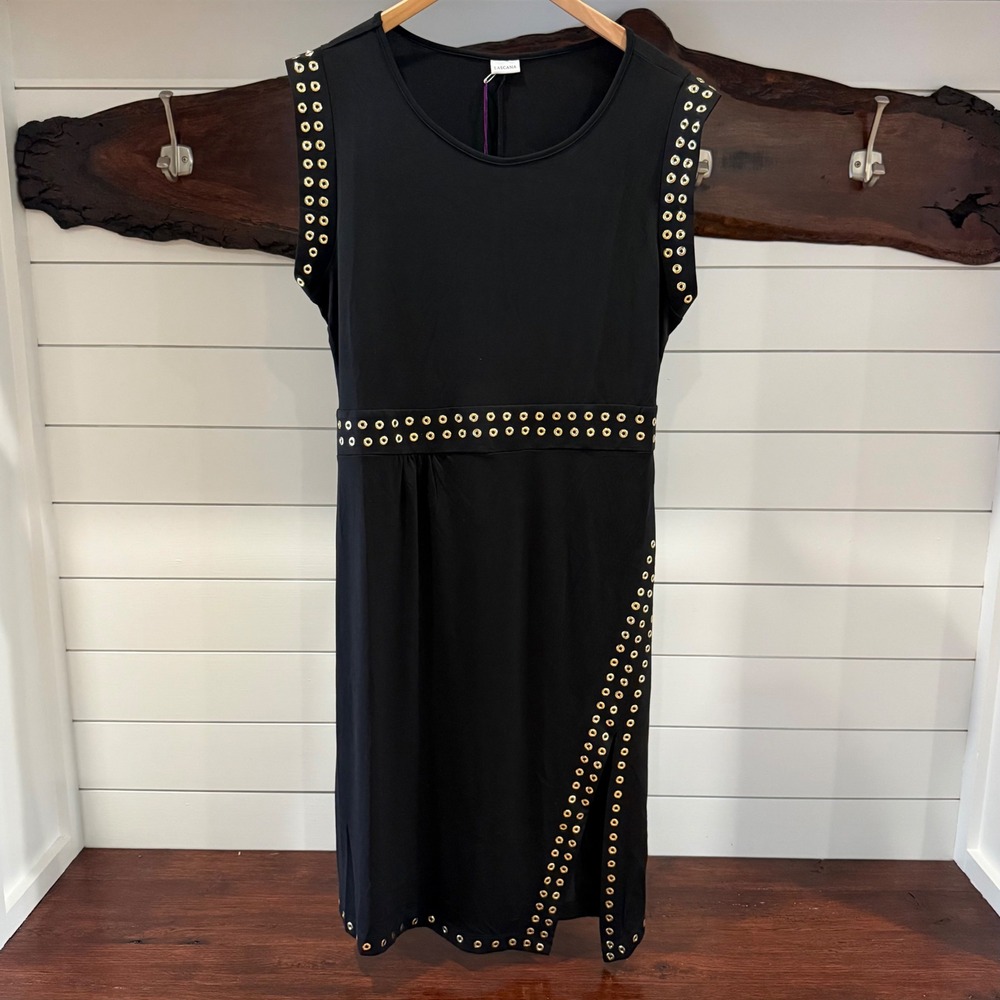 NWT LASCANA Black Gold Rivet Grommet Detail Sleeveless Midi Dress XL